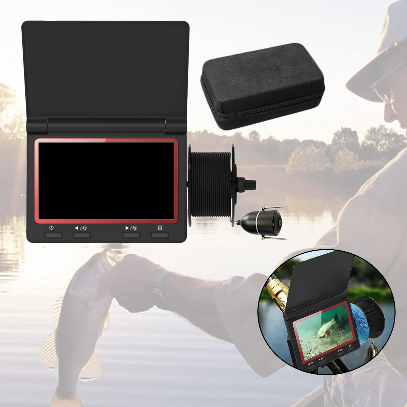 4.3inch Professional Underwater Fishing Camera 30M Cable LCD Monitor Portable AHD Display Fish Finder for Kayak Ice Boat Fishing