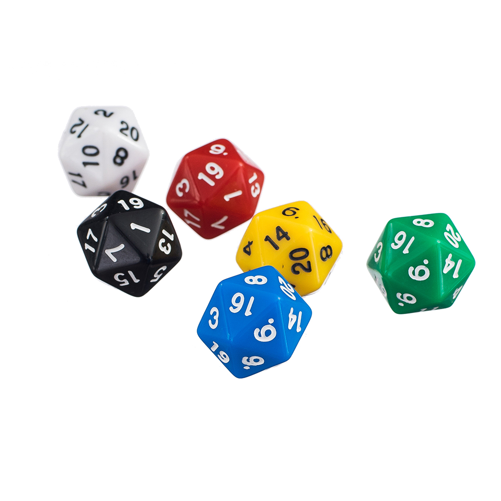 6 Pcs D20 Gaming Dice Twenty Sided Die RPG D&D Six Opaque Colors