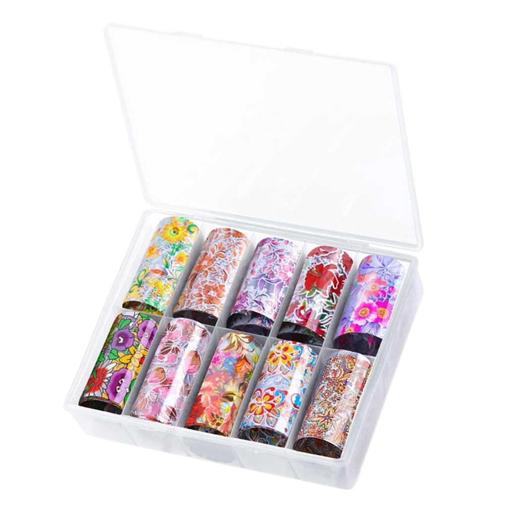 Lots 10 Pcs 120cm Finger Nail Art Stickers Decal DIY Tips Decor w/Carry Box