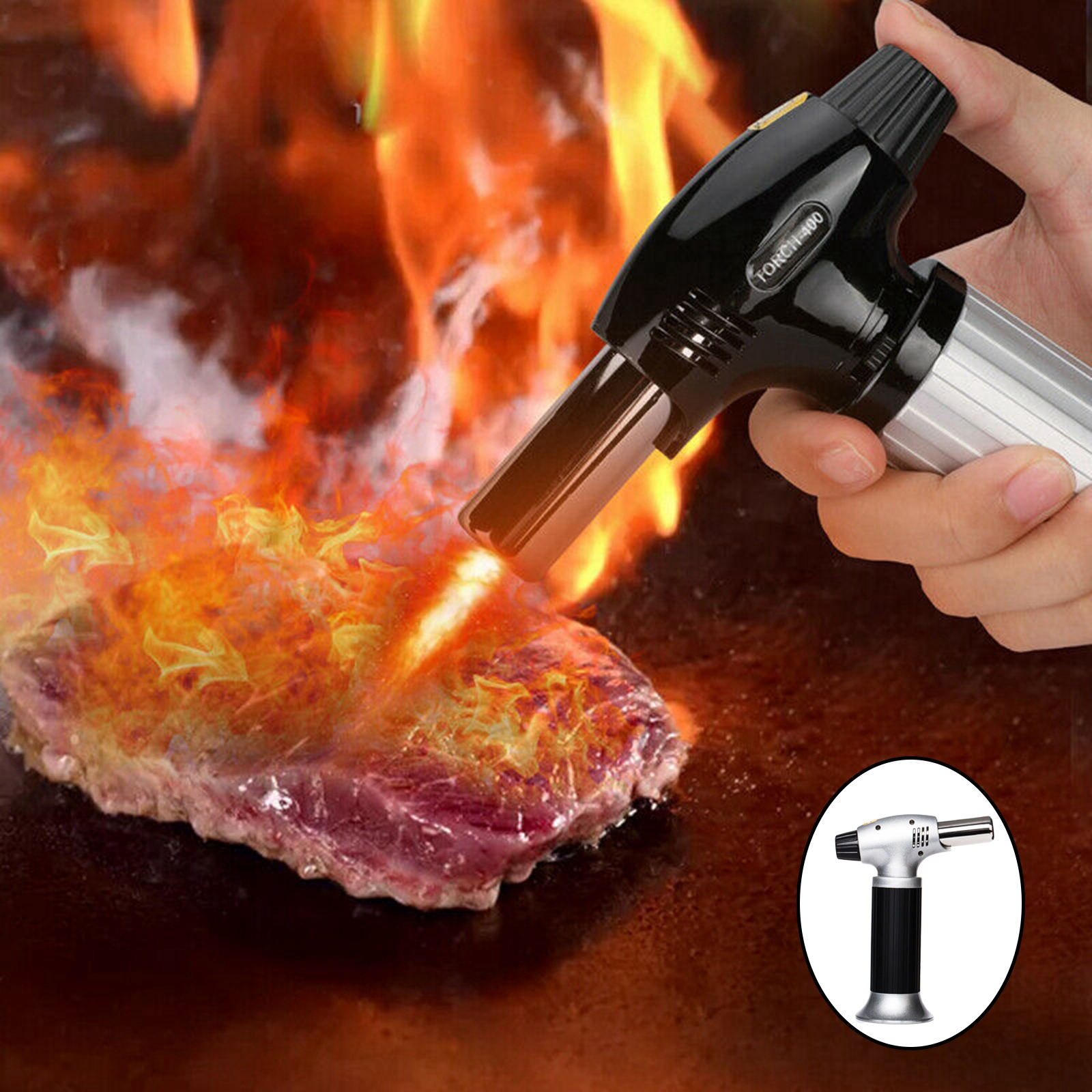 Portable Blow Butane Torch Propane Adjustable Flame for Outdoor Torch Lighter BBQ Heating Camping Cooking Charcoal Flame Gun