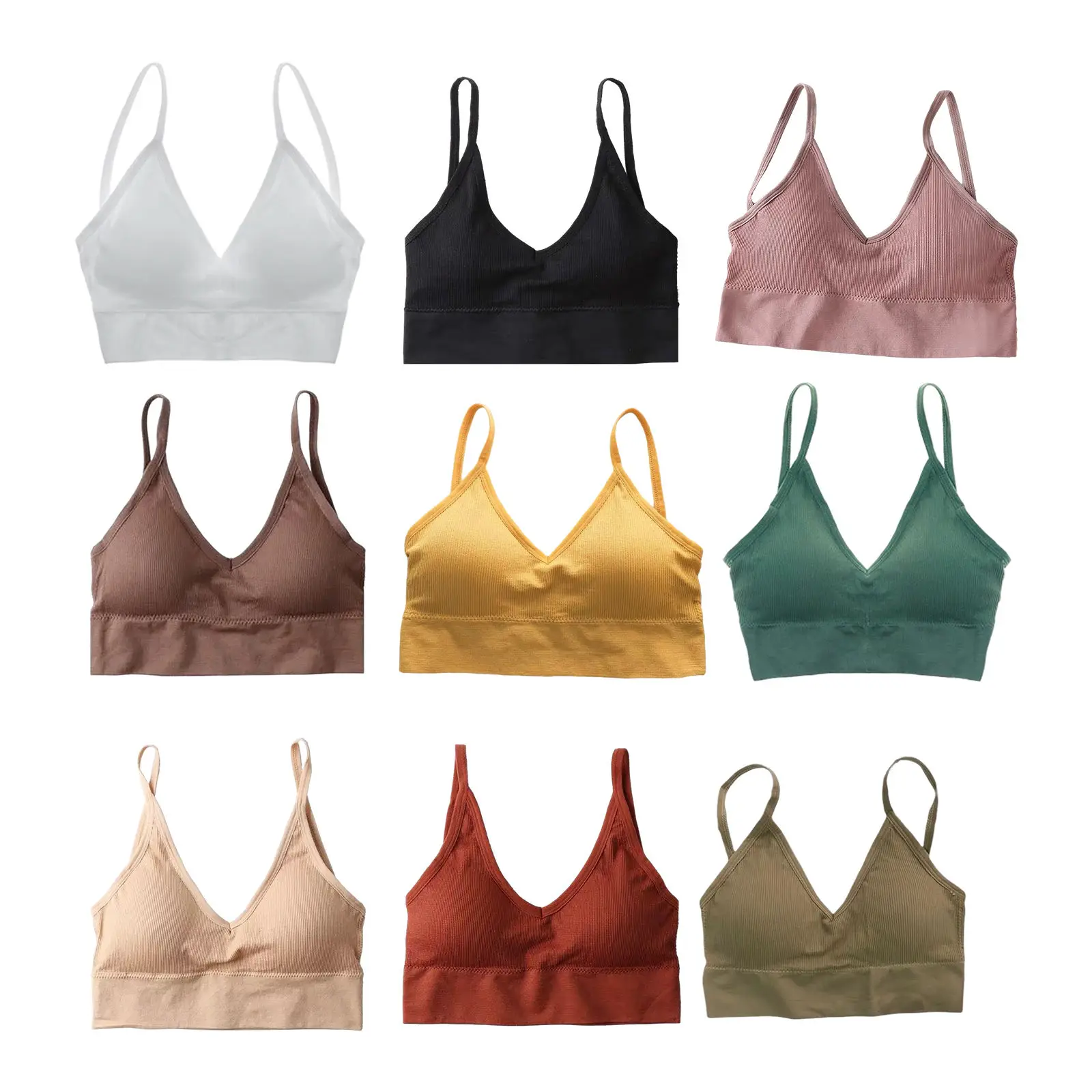 V Neck Padded Bralette Seamless Comfort Bra Bustier Tank Top Sport Bra for Women Fitness Yoga