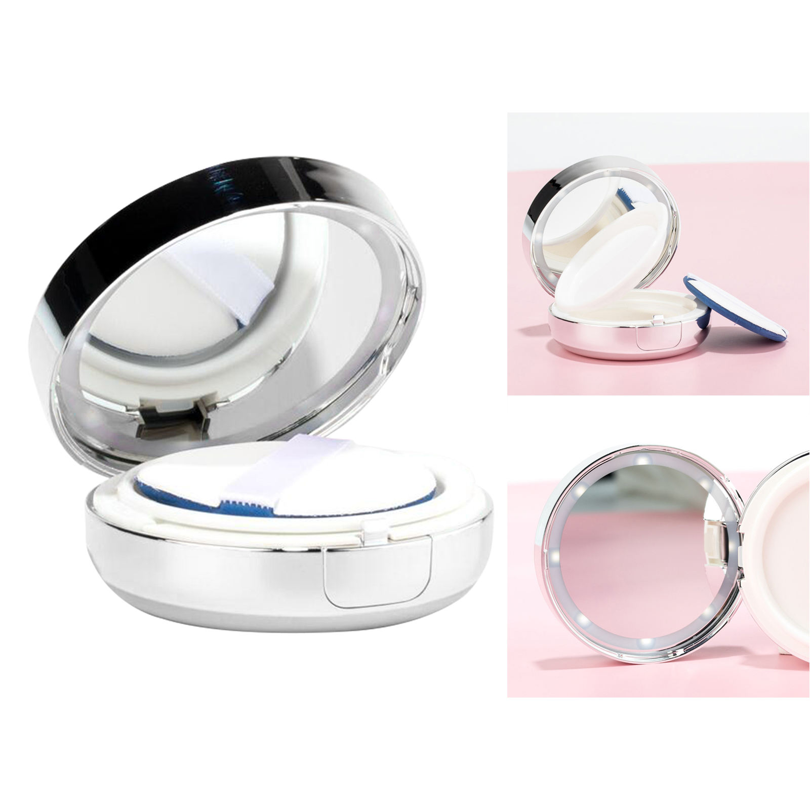 15ml 0.5oz Air Cushion Puff Box BB Cream Container for Foundation with Mirror 8 LED Lights Diamond Style