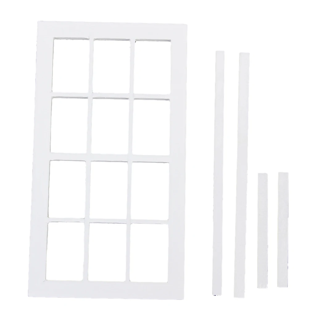 New Arrivals 1:12 Scale Dolls House Miniature Wooden 12 pane Window Frame White Dollhouse Simulation Furniture Toys for Child