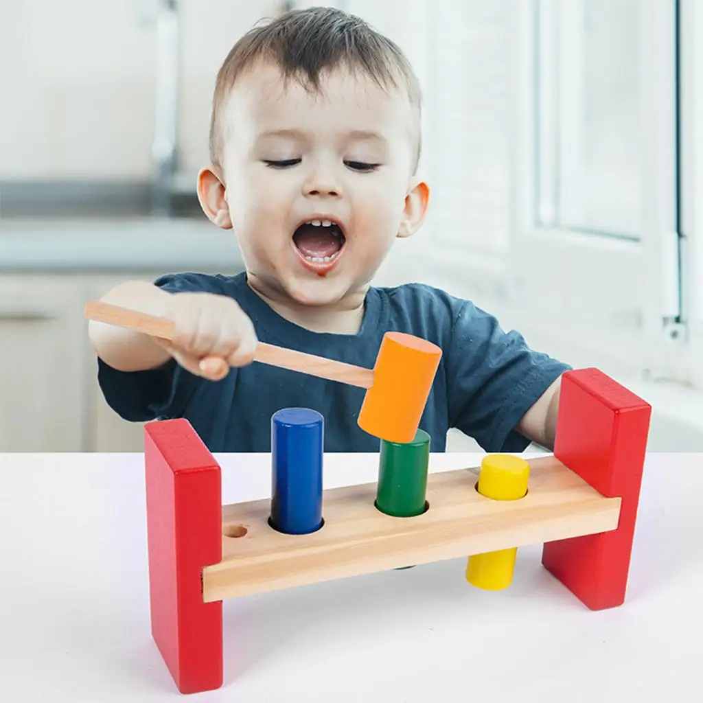 Children Wooden Hammering Colourful Pounding Bench Creative Toy Game Gifts