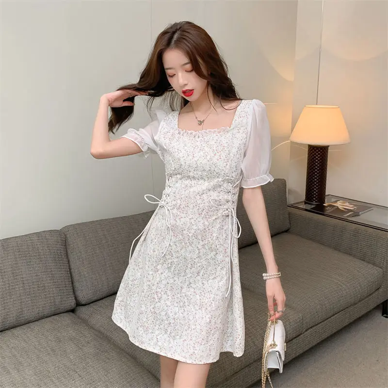 Long Sleeve Dress Women Lace Streetwear Trendy Lovely Square Collar Summer Sweet Stylish Ulzzang Female Leisure All-match Mujer wedding guest dresses