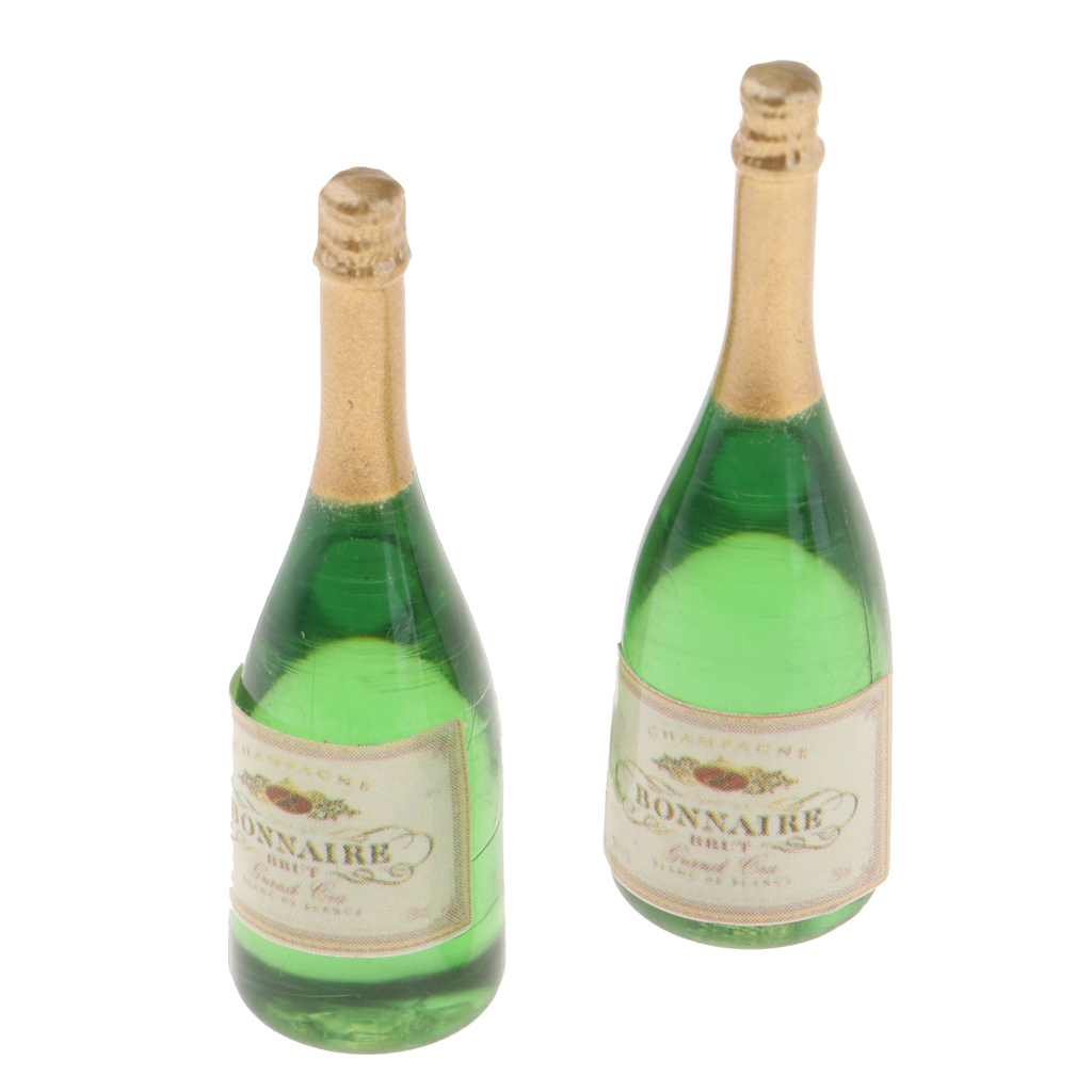 2pcs Dolls House Miniature Wine Champagne Bottles Drink Pub Bar Dinning Room 1/12 Dollhouse Pub Bar Decor Miniature Beer Bottles