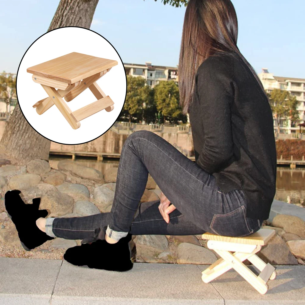 Foldable Small Wood Step Stool Heavy Duty Fishing Chair Seat Footstool for Kids Adults