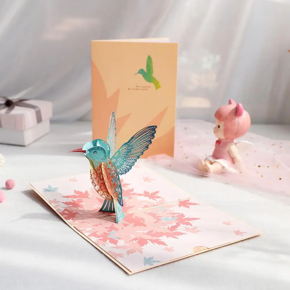 aniversario KST Tarjeta de felicitación 3D desplegable con sobre para el Día de la Madre diseño de colibrí en 3D para boda día de San Valentín cumpleaños envía bendiciones cálidas Navidad
