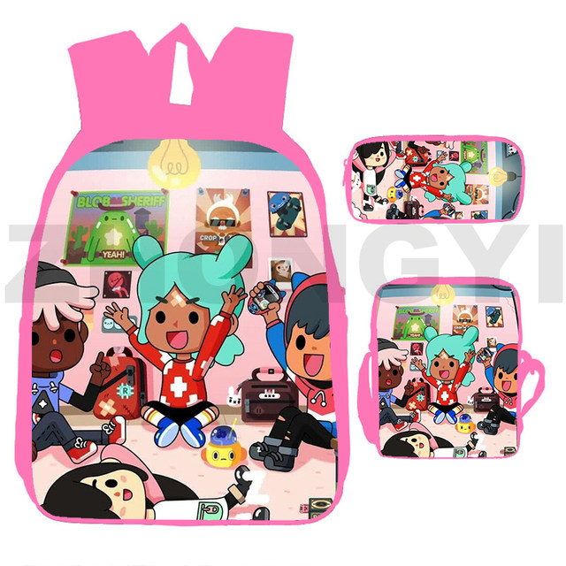 Fashion Toca Life World Game 3 Pcs/set Toca Boca Backpacks for School  Teenagers Girls 3D Anime Pink Softback Bag Travel Mochila