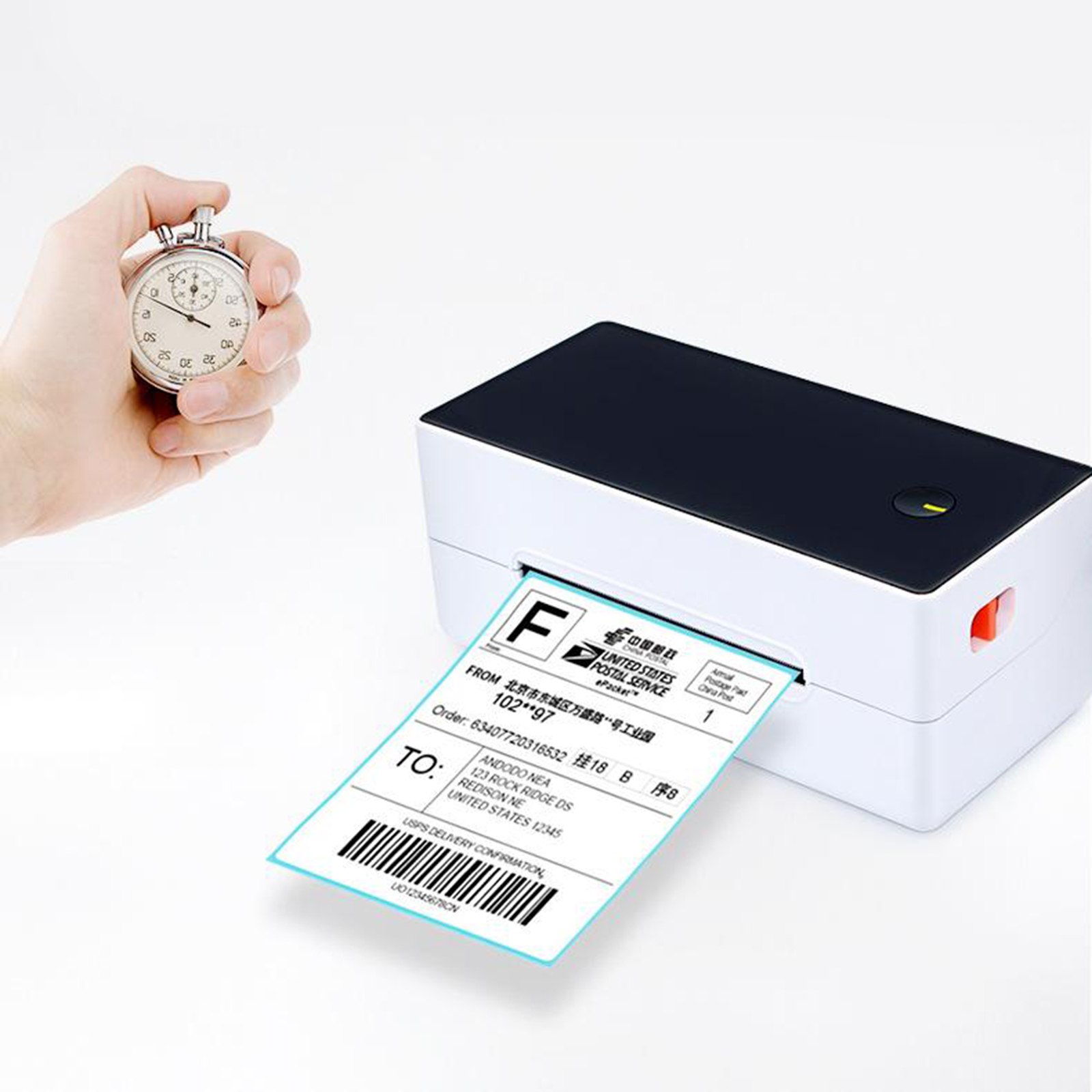 Label Printer, Direct Thermal Desktop Label Printer, High Speed USB Shipping Label Maker Barcode Printing 203dpi-EU Plug