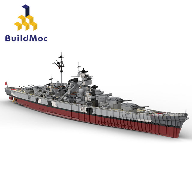 Buildmoc WW2 Military Bismarck Warships Series Building Blocks Battleship  Model WW2 Military Soldier Weapon Children Toys Gifts