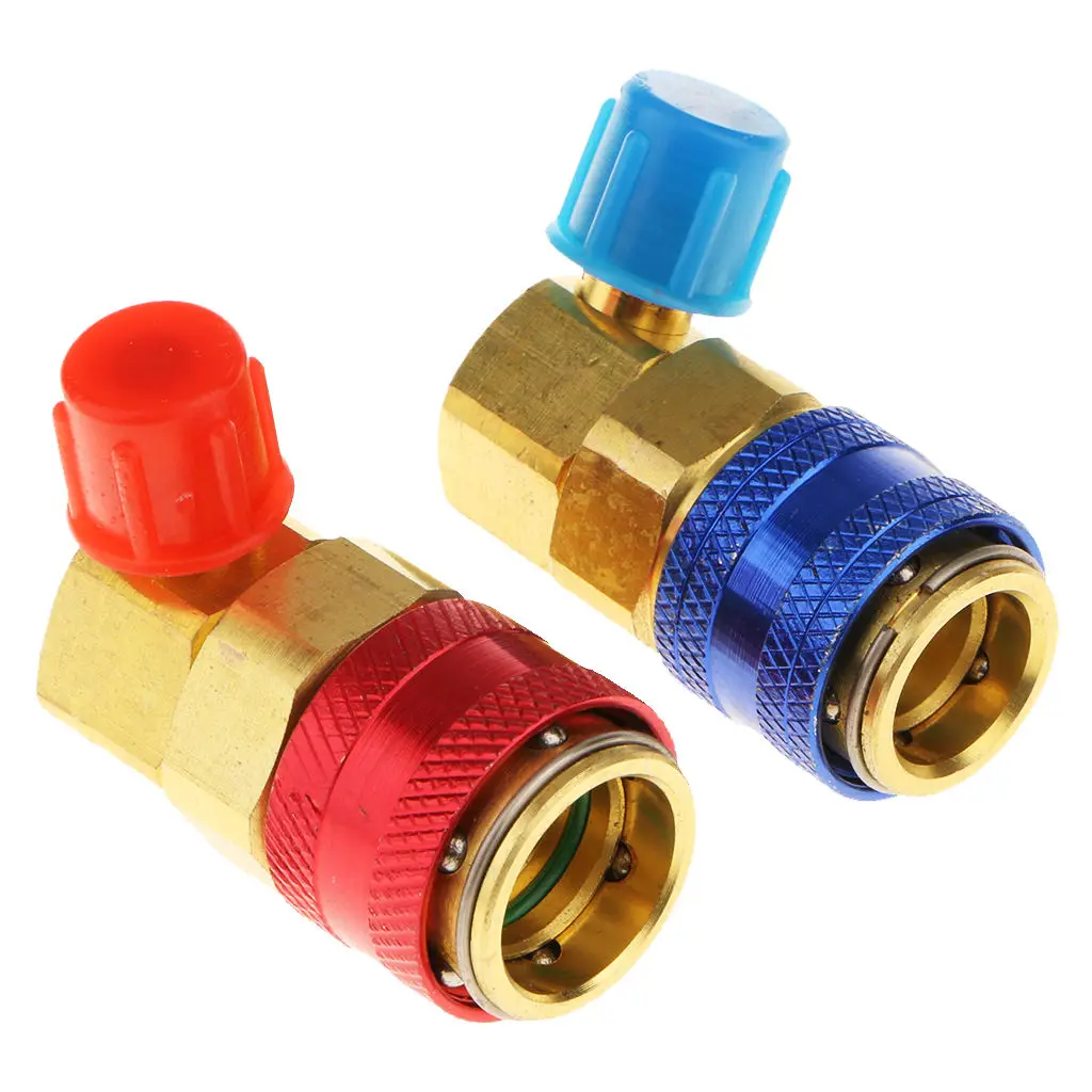 Pair HVAC 1/4 R134a Hi Low Air Condition Quick Connectors Adaptors Coupler Kit for Auto Cars Replacement