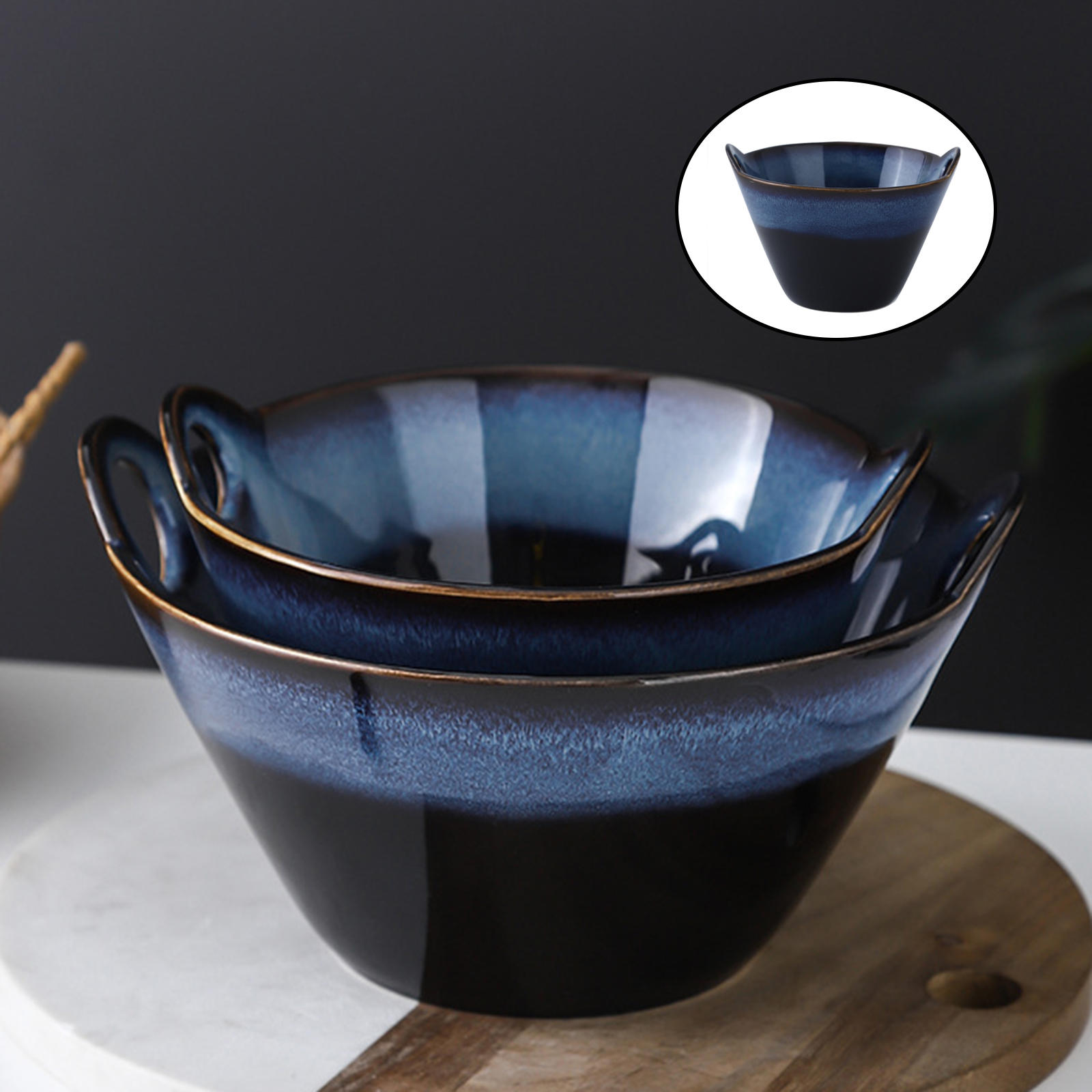 Japanese Ramen Bowl Set with Chopsticks, Spoons and Rests, Deep Porcelain Noodle Bowl Set of 1 for Udon, Pho, Salad, Soup