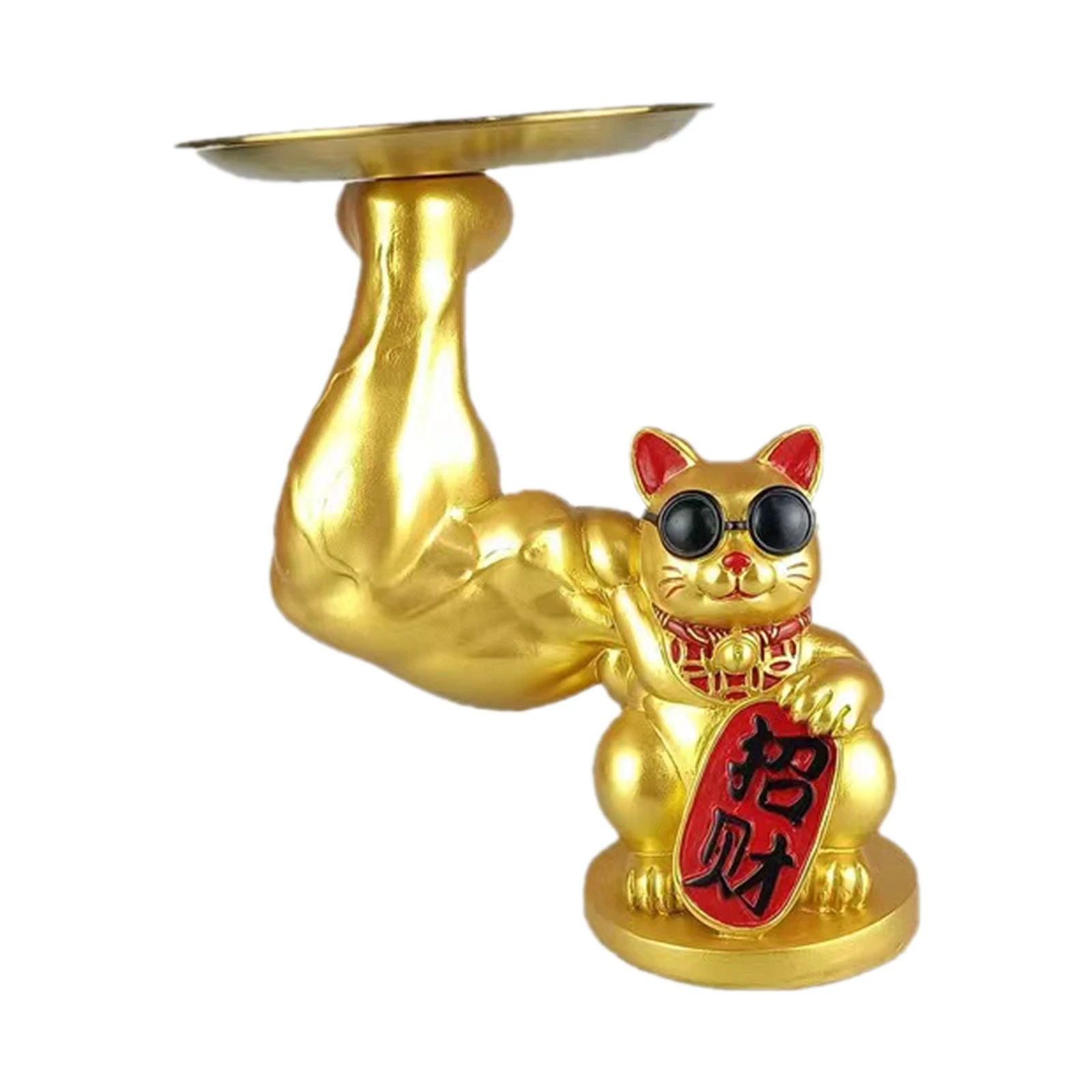 Giant Muscle Arm Fortune Cat Statue Figurine Feng Shui Animal Craft Office Room Shop Home Door Interior Decoration Accessories