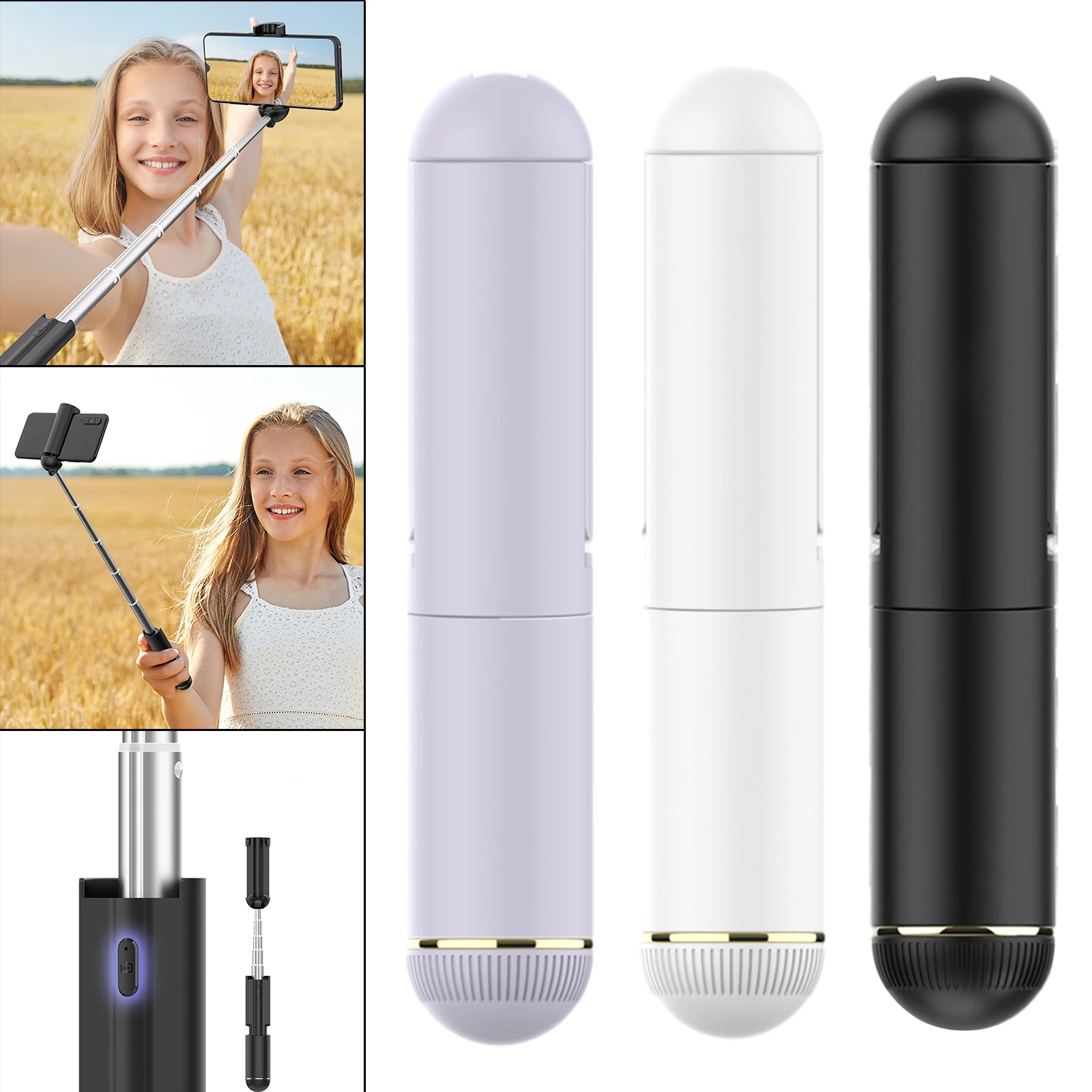 Bluetooth Selfie Stick Portable Lightweight 180 Rotation Wireless Mini Monopod Pole for Phones Smartphone