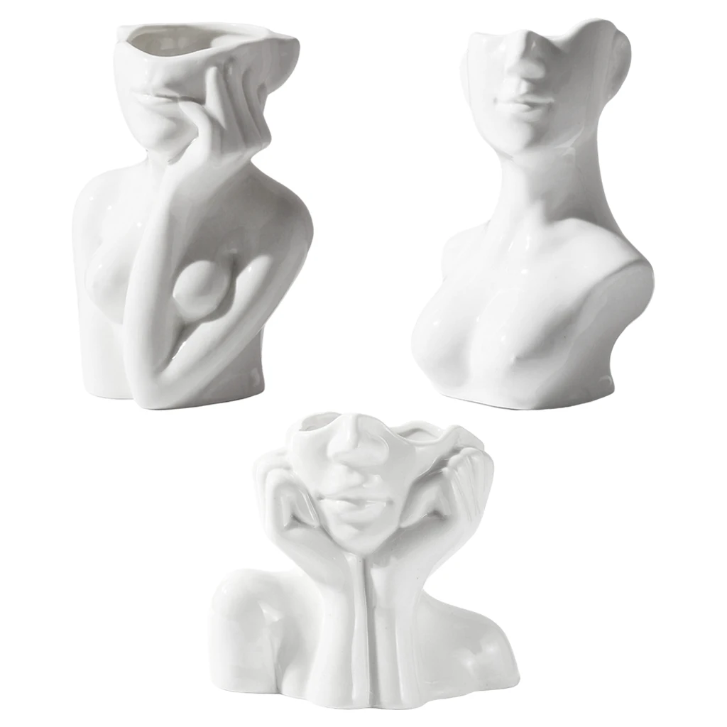 Ceramic Simulation Woman Human Body Face Art Vase Ceramic Vase Sculpture Decorative Flowr Pot Plant Planter Cabinet Home Decors