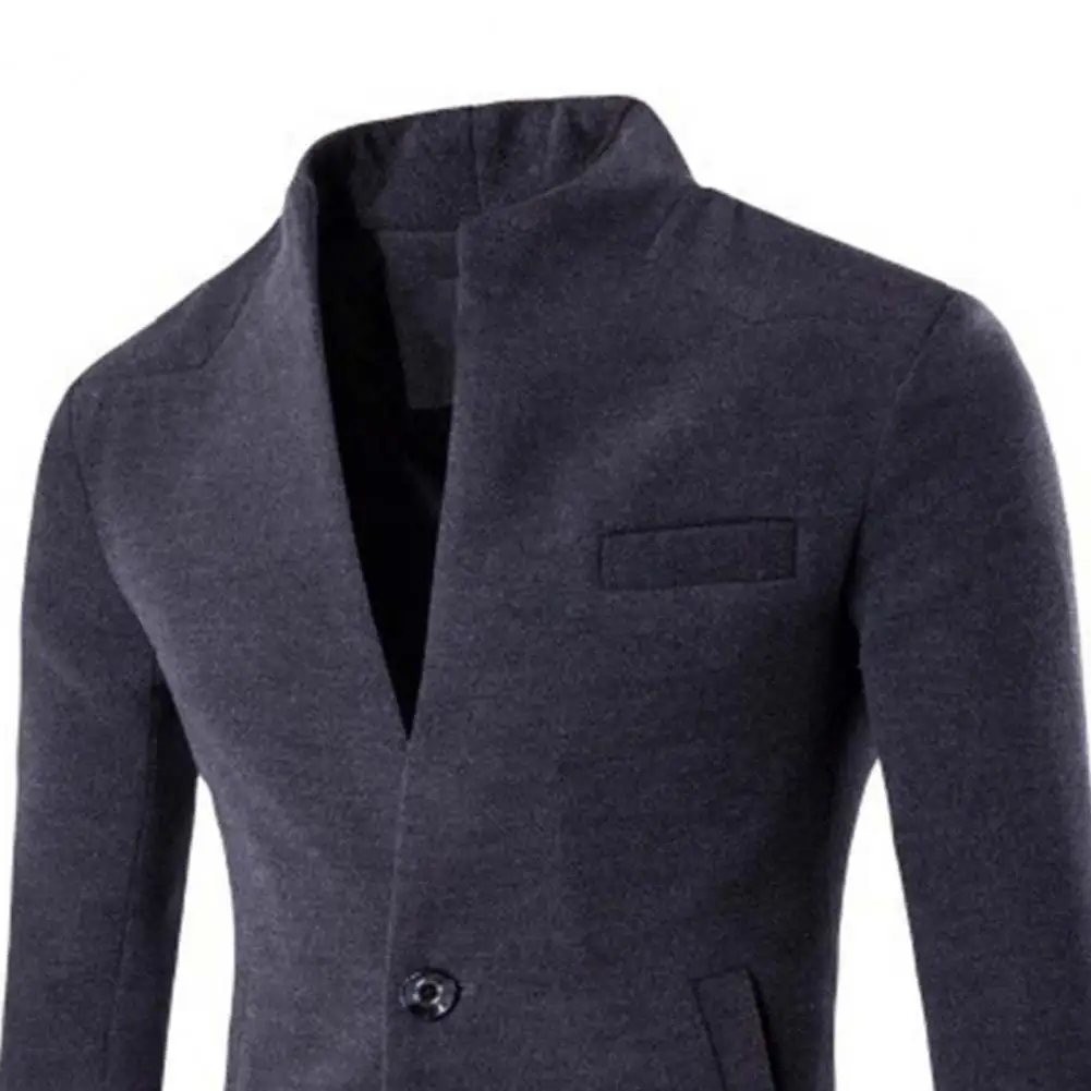 casaco de trincheira masculino cor sólida único botão outono inverno prova de vento jaqueta grossa para uso diário