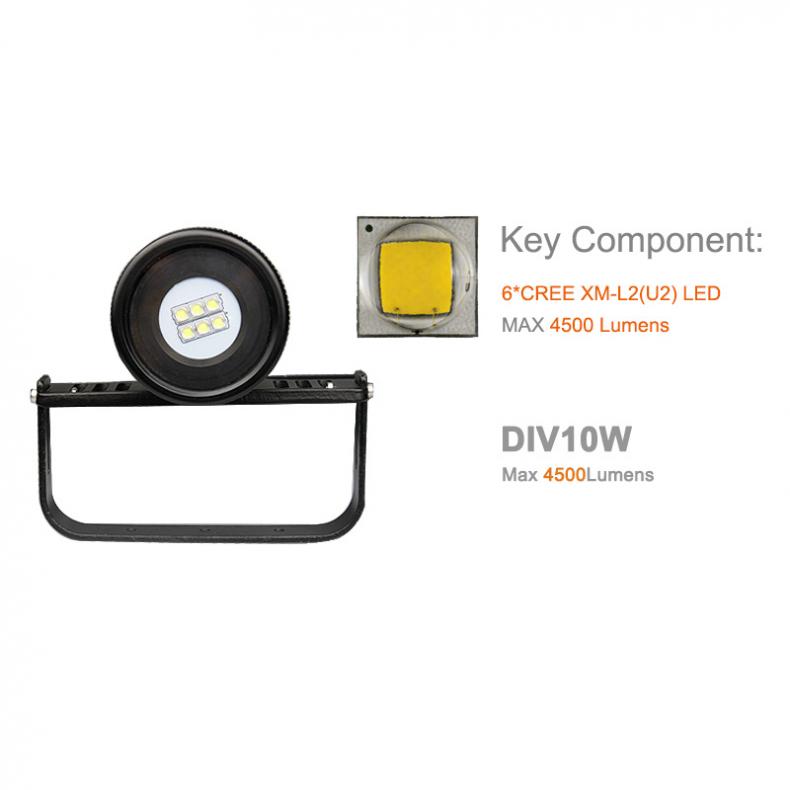 Modos de Mergulho 200m com 5 Impermeável Lumens Xm-l2 u2 Led Subaquático Lanterna Suporte Profissional Mergulho Div10w 4500 6x 8 prova d'água, 4500 lúmens, acessório para mergulho até 200 metros, 5 modos