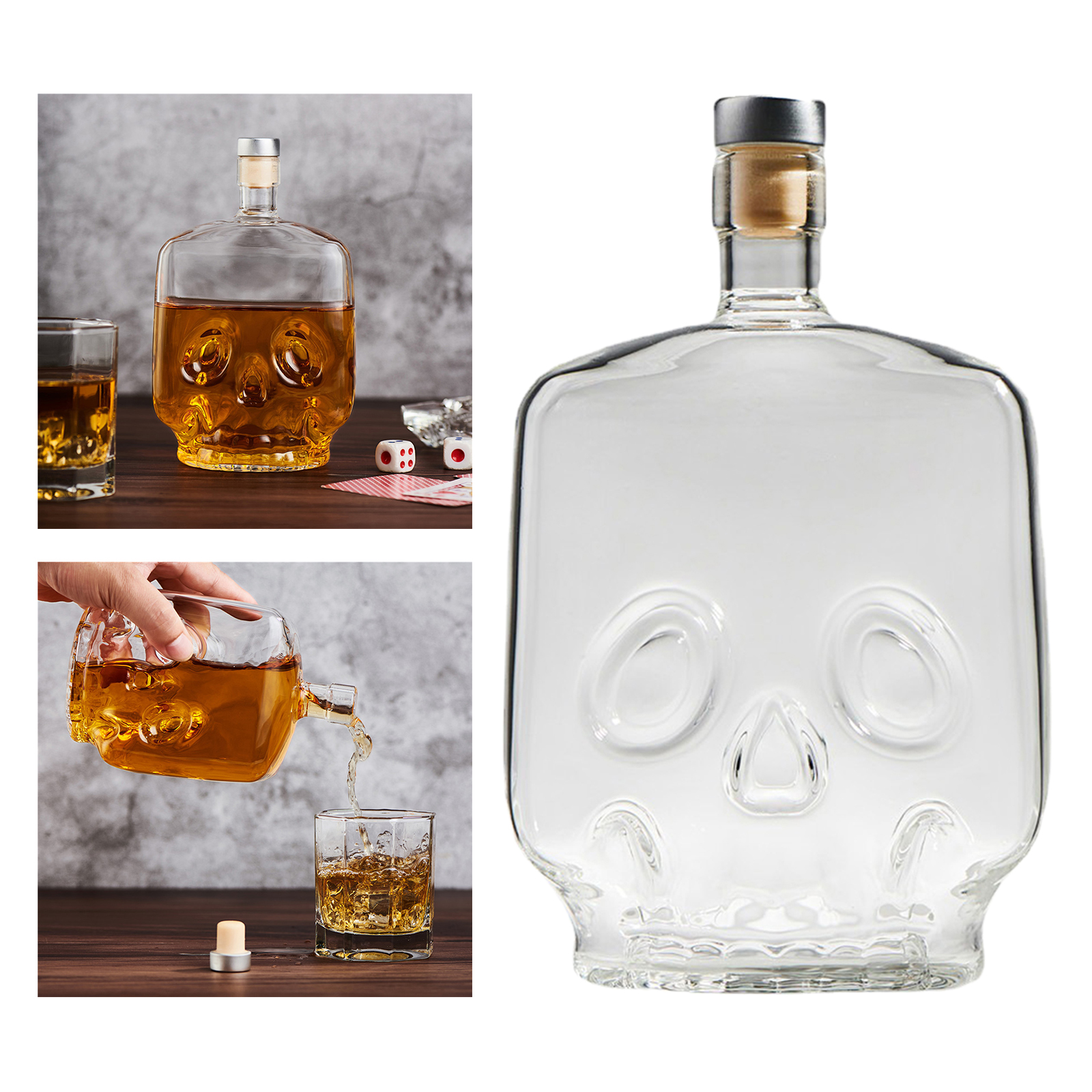Glass Decanter Clear Skull Liquor Decanter Creative with Stopper Home Office Bar Halloween Party Decor