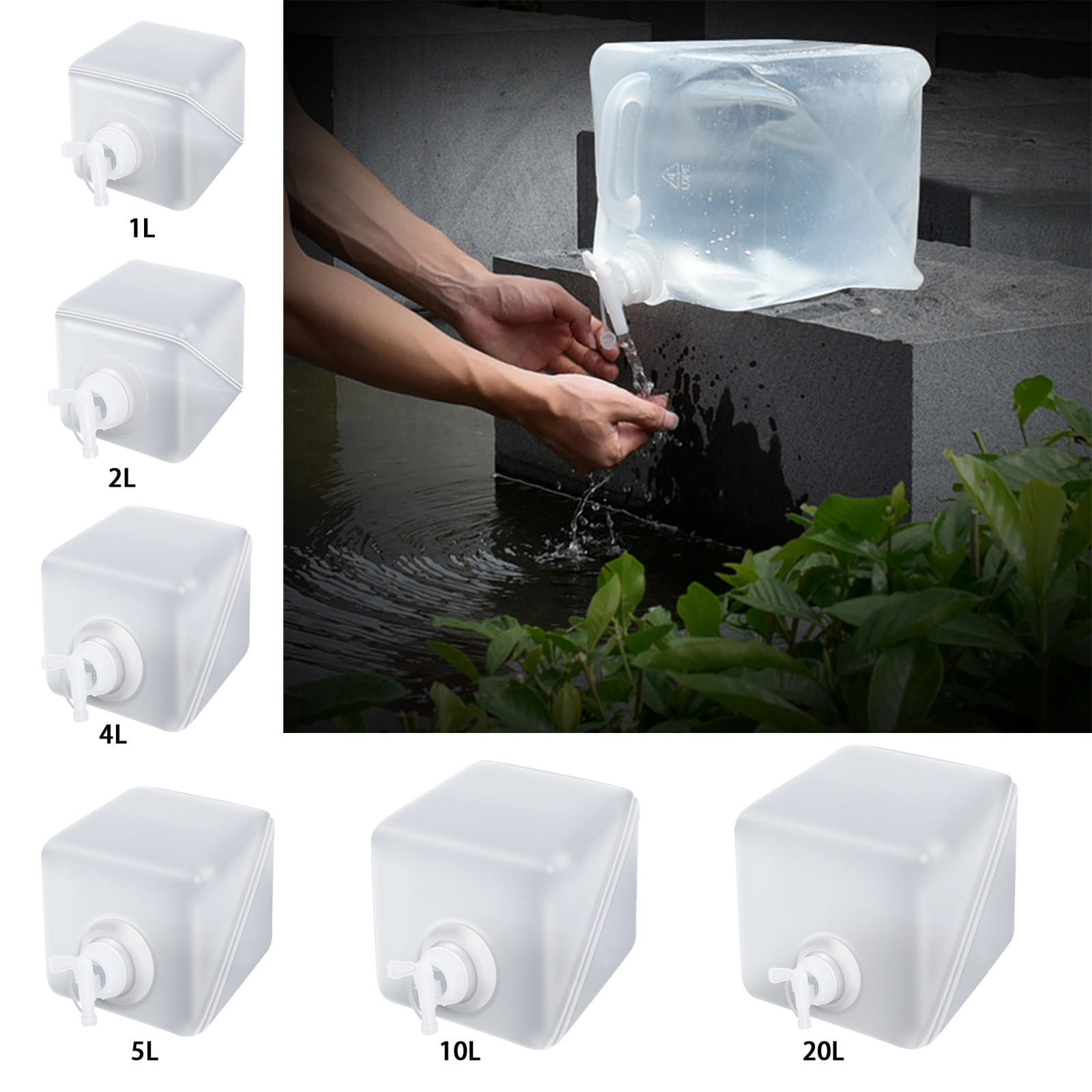 BPA Free Collapsible Water Container with Lid and Tap Foldable Water Canteen Portable for Garden Camping Hiking Outdoors Fishing