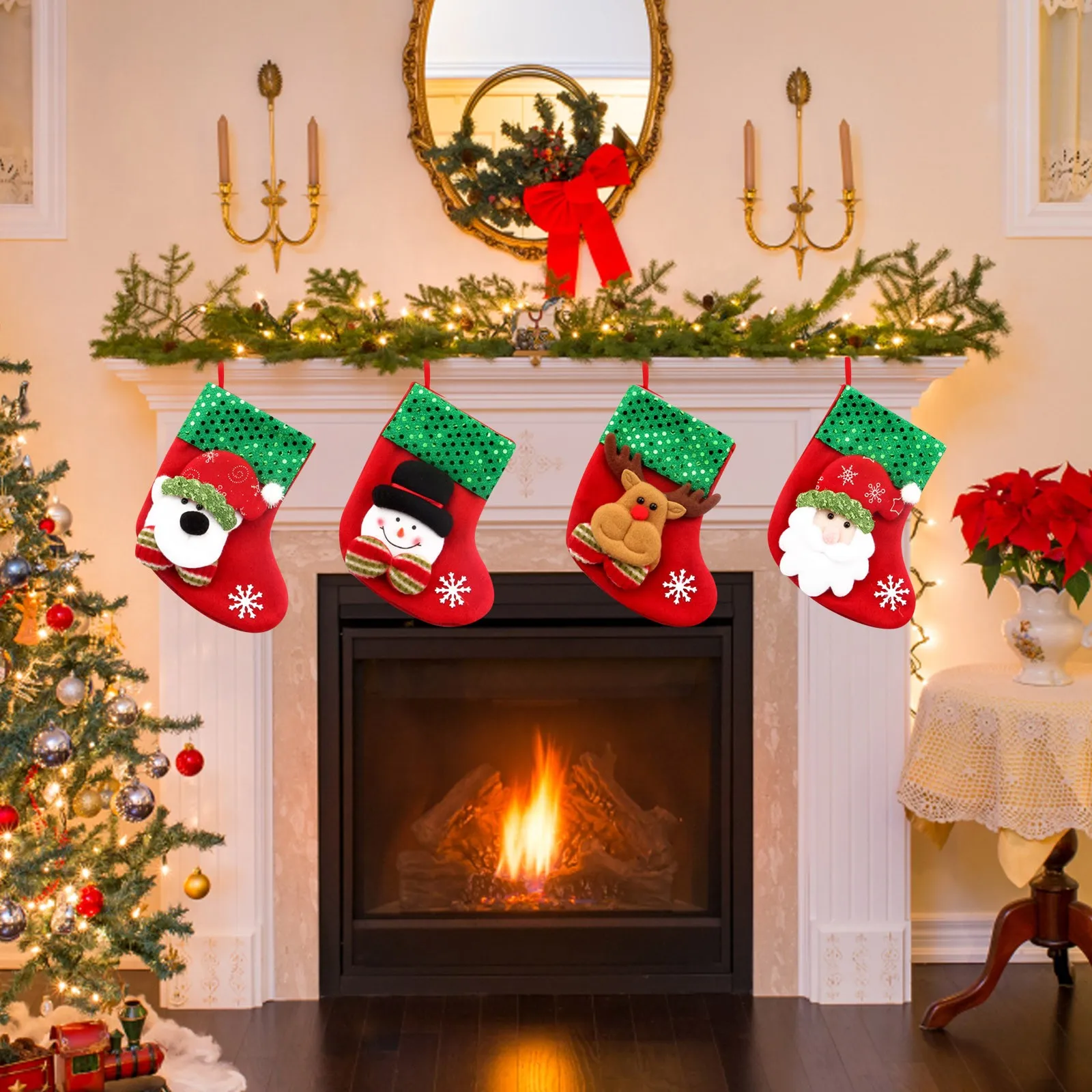 Christmas Stockings Santa Claus Sock Gift Bags Kids Candy Bag Snowman Deer Pocket Xmas Tree Hanging Ornament New Year 2024 d5