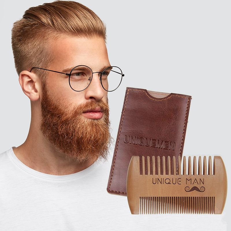 Best of Natural Wood Hair Brush Beard Comb With PU Leather Case Anti-Static Mustache Pocket Comb Brushing Hair Care Tools For Men Gift Reviews & Tips