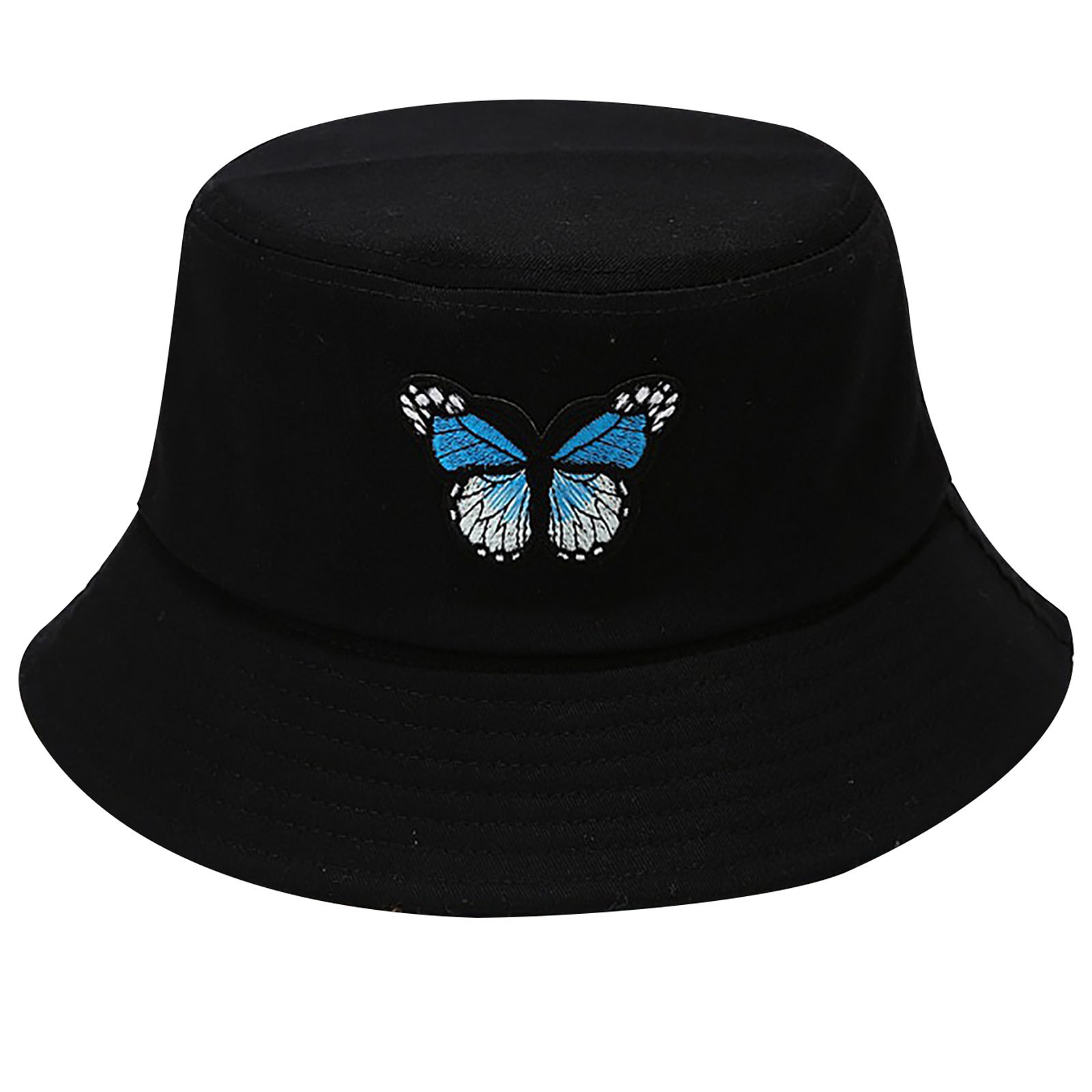 bucket hat with blue butterfly