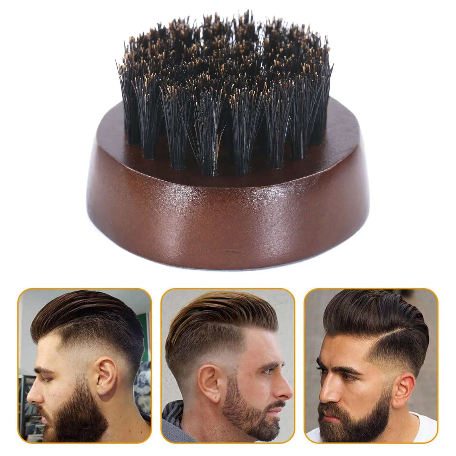 Wooden Hair Beard Brush Tame Hair Soften Your Facial Small and Round with Wooden Handle Styling Tools Grooming for Barber Men
