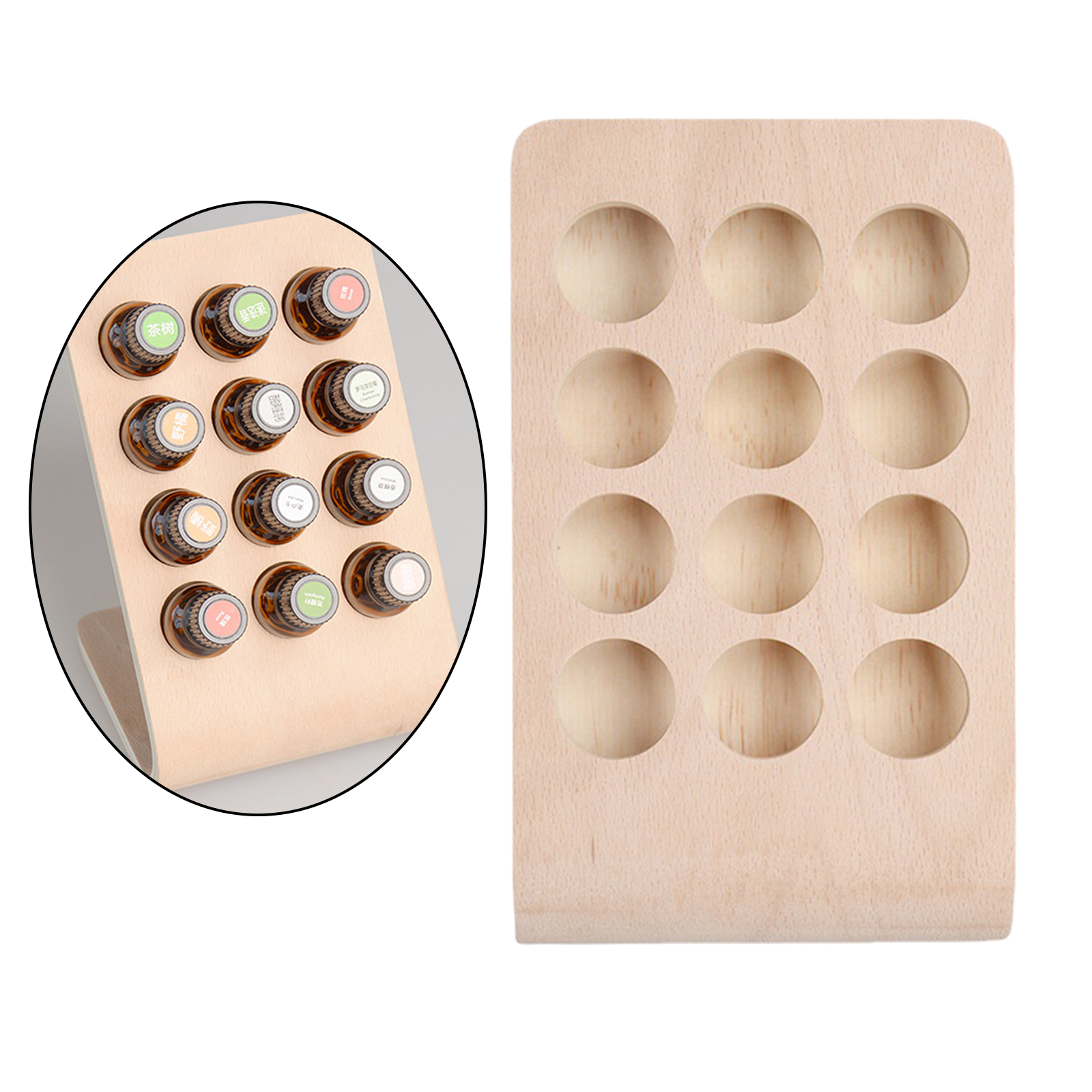 12 Holes 15ML Rectangle Shape Wooden Essential Oil Display Stand Holder Essential Oil Displaying Rack Holes-Dia. 3cm 