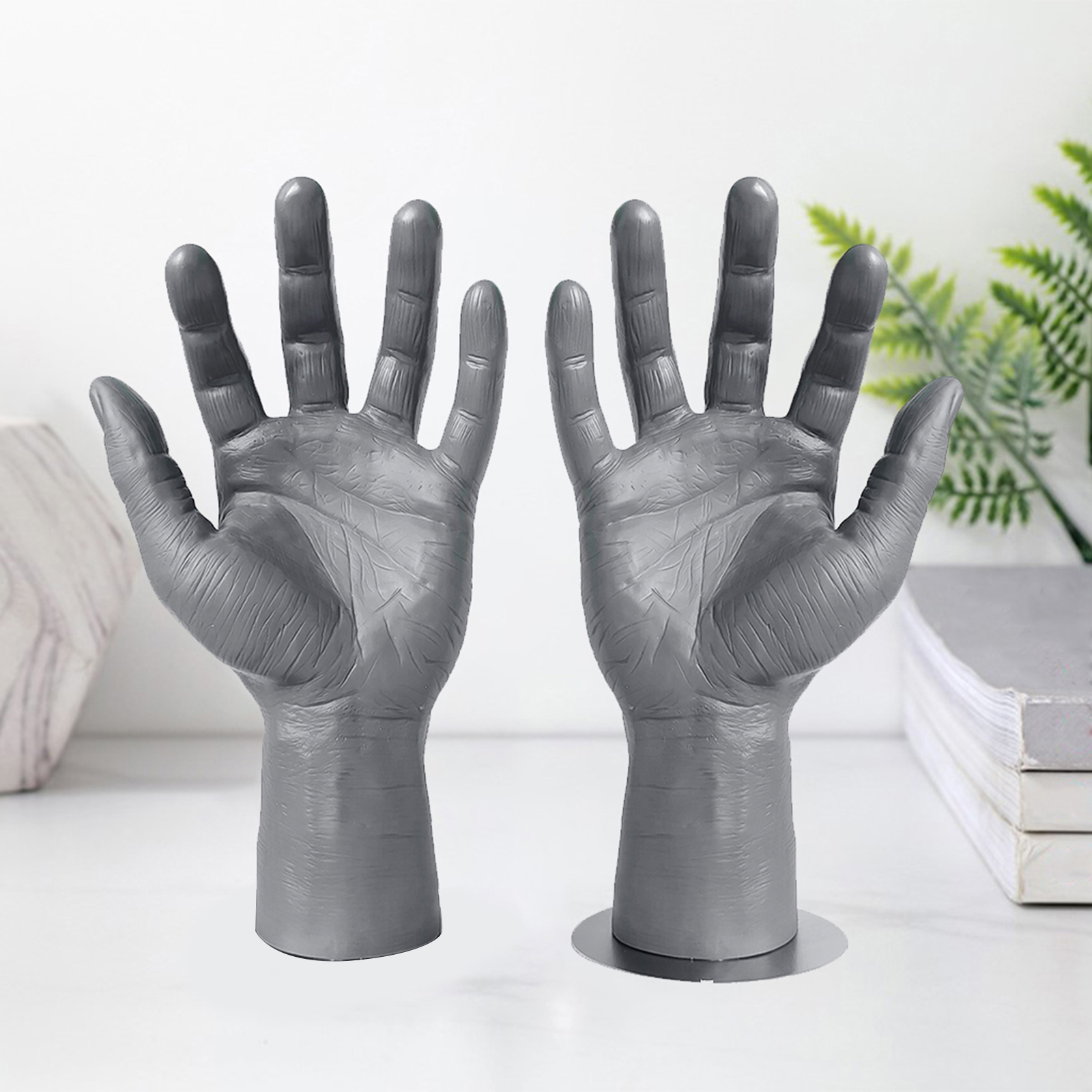 Realistic PVC Male Mannequin Left Hand, Men's Hand Displays Jewelry Organizer Stand Holder, Showing for Home Decor Gray