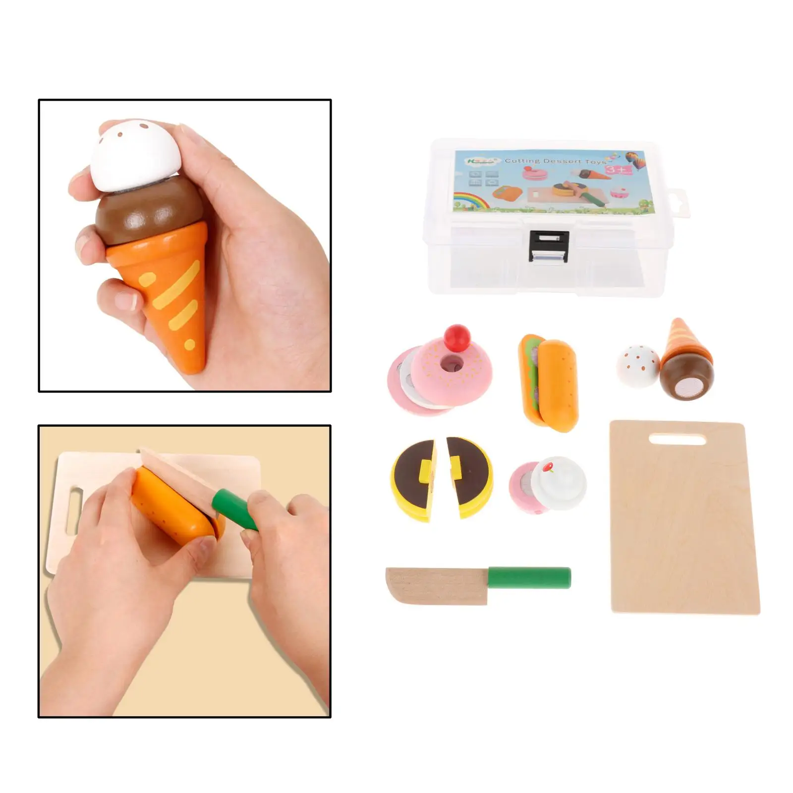 Simulation DIY Pretend Play Dessert Toy Wood Ice Cream Realistic Donuts Hot Dog Game Toys for Boys Girls