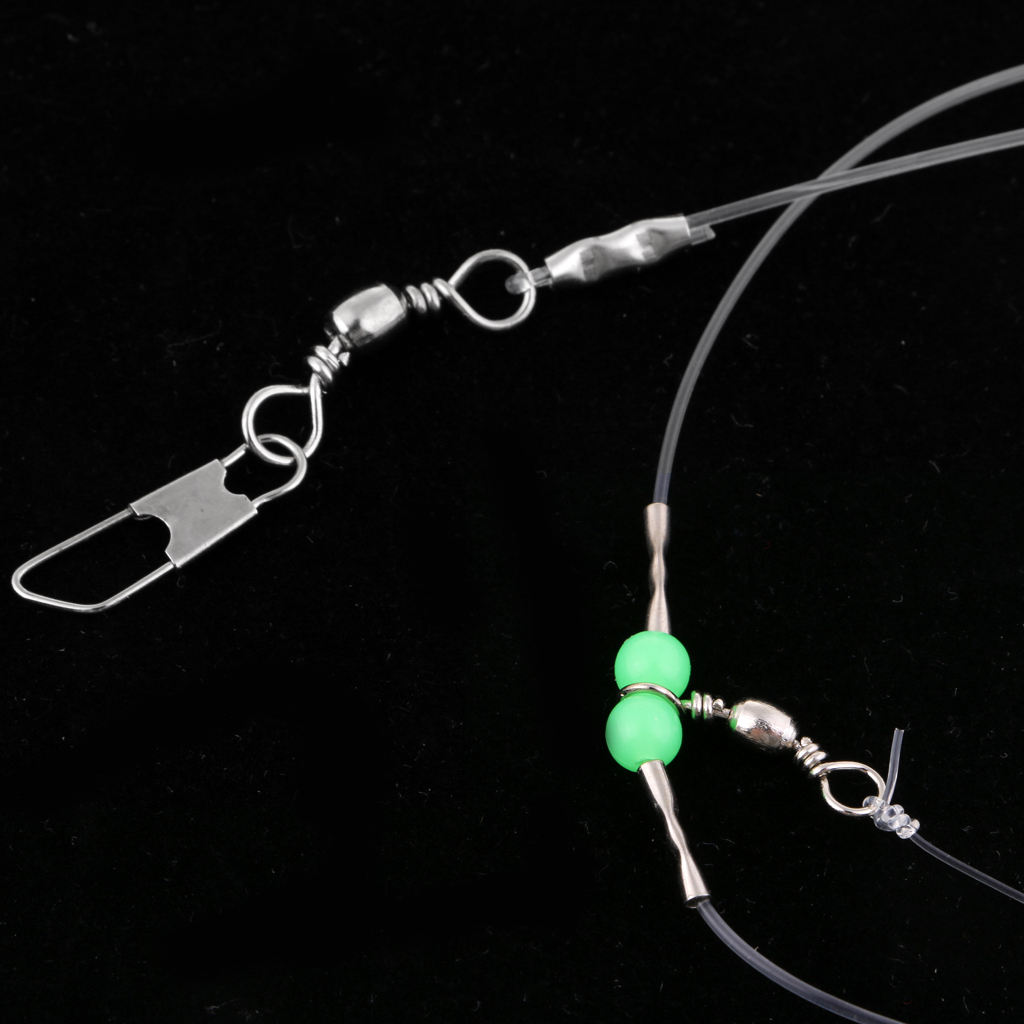 Fishing Wire Leader with 2pcs Hooks Swivels Snaps Beads Sea Fishhooks Fishing Tackle