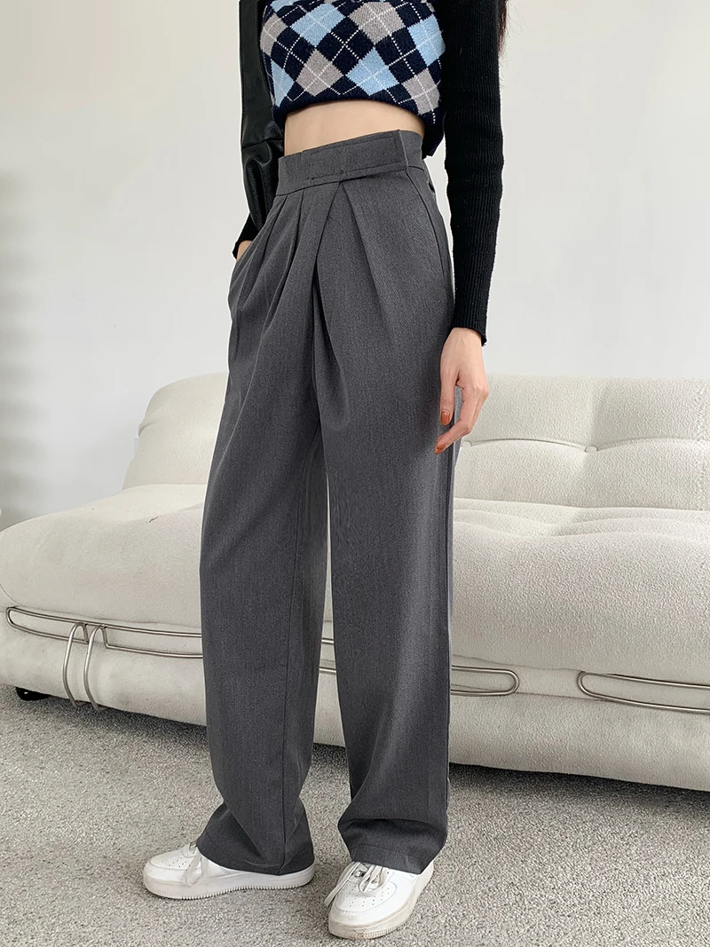 H6a01a44505374457b979f0c8f4a6c80c2 - Spring / Autumn High Waist Magic Tape Straight Solid Pants