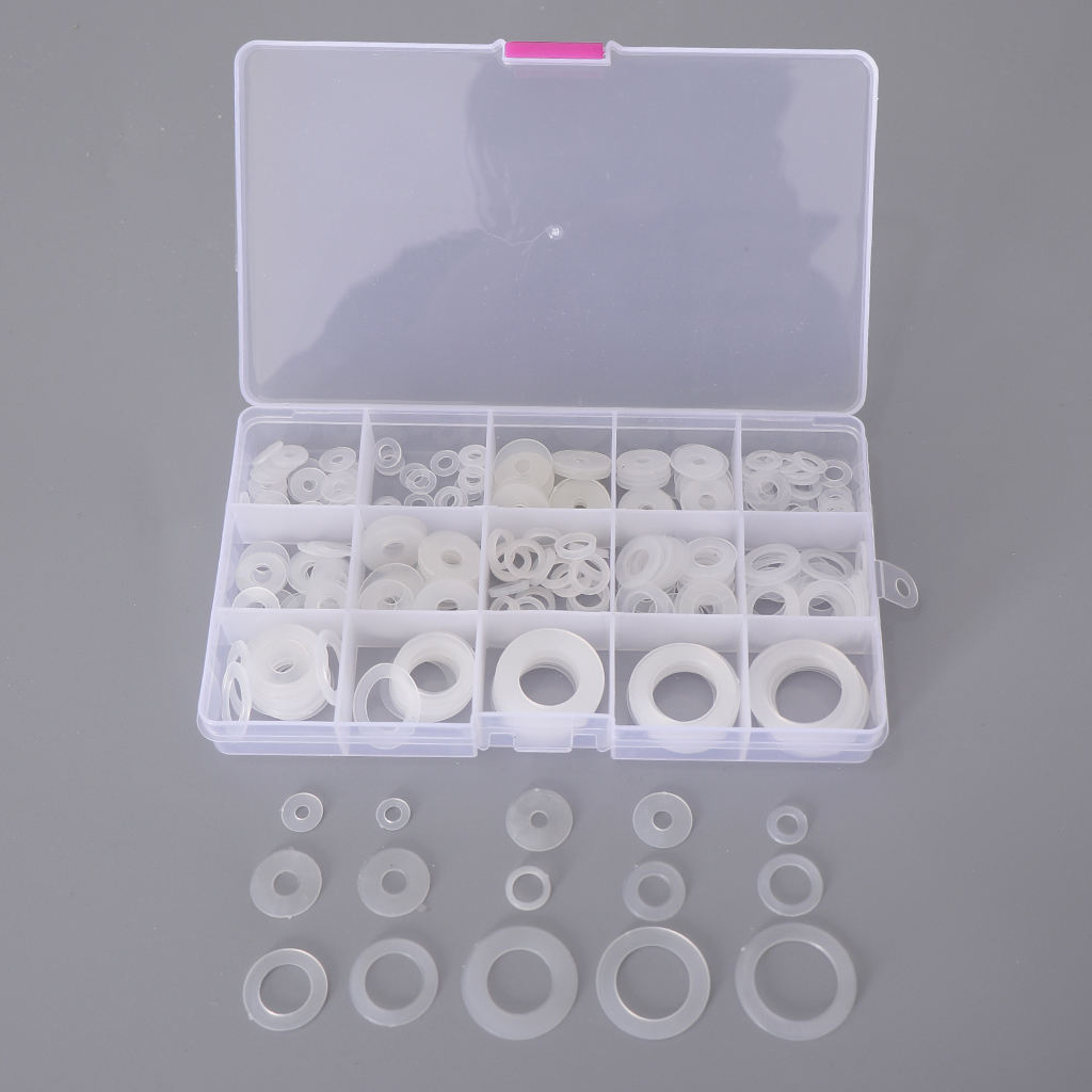 250PCS White Nylon Washer Flat Washers Gaskets Seal Assortment Set (15-SIZE)