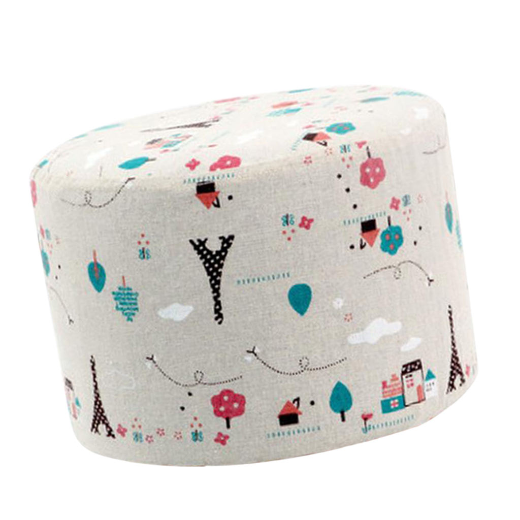 2xRound Linen Fabric Footstool Cover Wooden Stool Slipcover Iron Tower 28x18cm