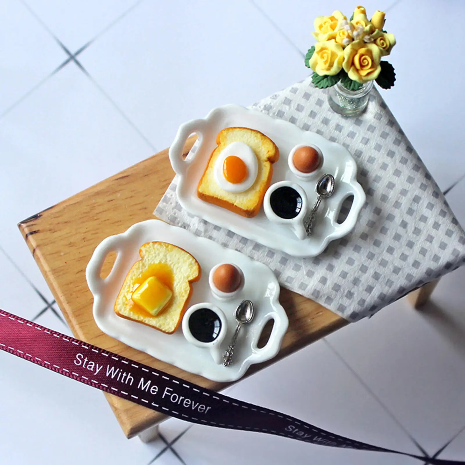 1/12 Dollhouse Breakfast Tray Kitchen Food Ornament Birthday Gifts Doll House Decration Ceramic for Girls Children Kids