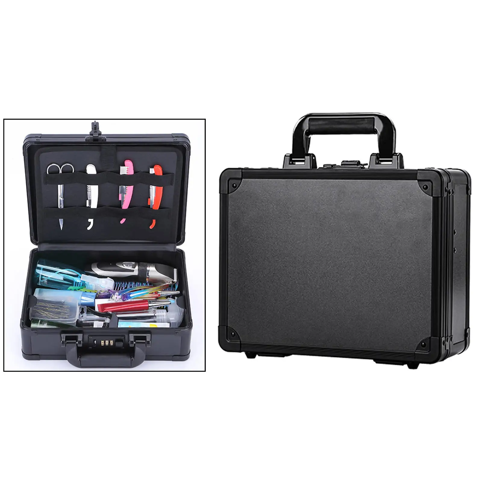 Portable Barber Stylist Travel Metal Case Hair Styling Scissors Combs Tool Box Storage/ Display