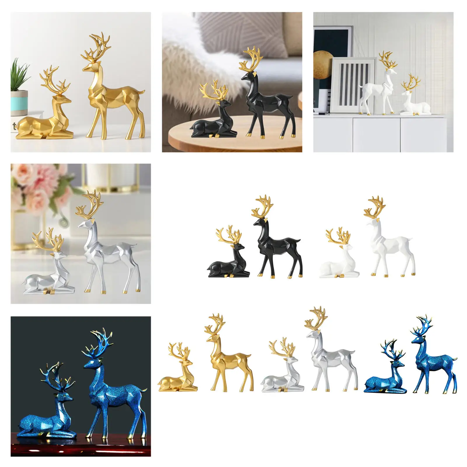 2Pcs Nordic Style Resin Deer Figurine Animal Model Accessories Indoor Sculpture for Office Birthday Desktop Coffee Shop Gifts