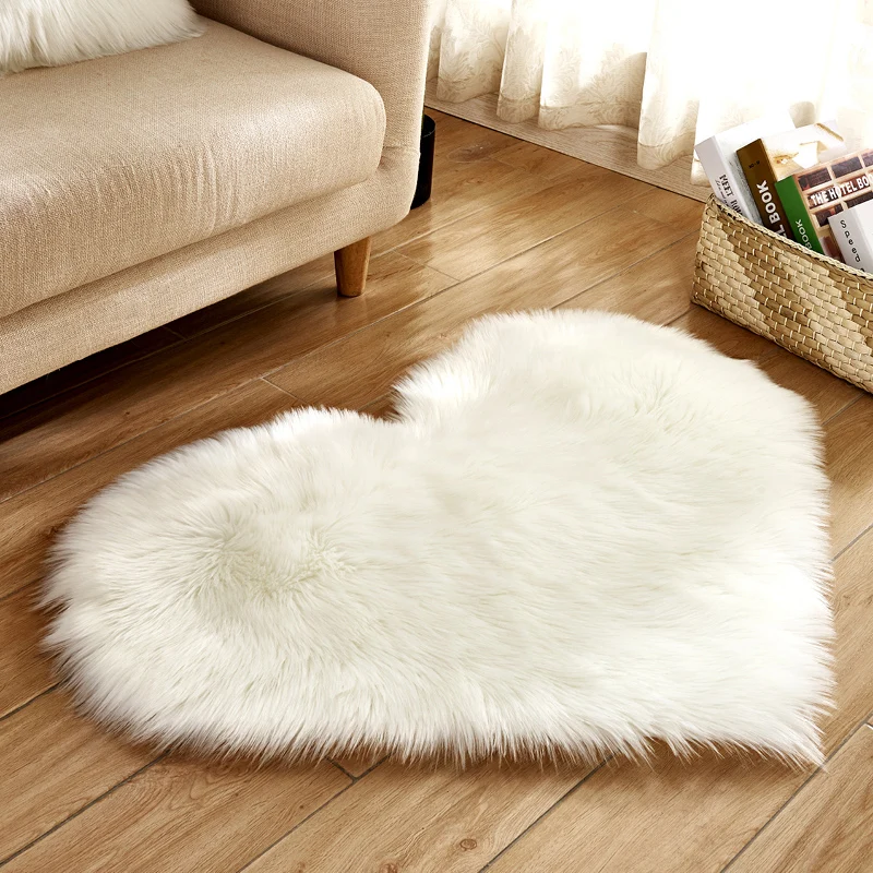Love Heart Floor Mat Shaggy Soft Fluffy Rugs Anti-Skid Area Rug Carpet Bedroom 