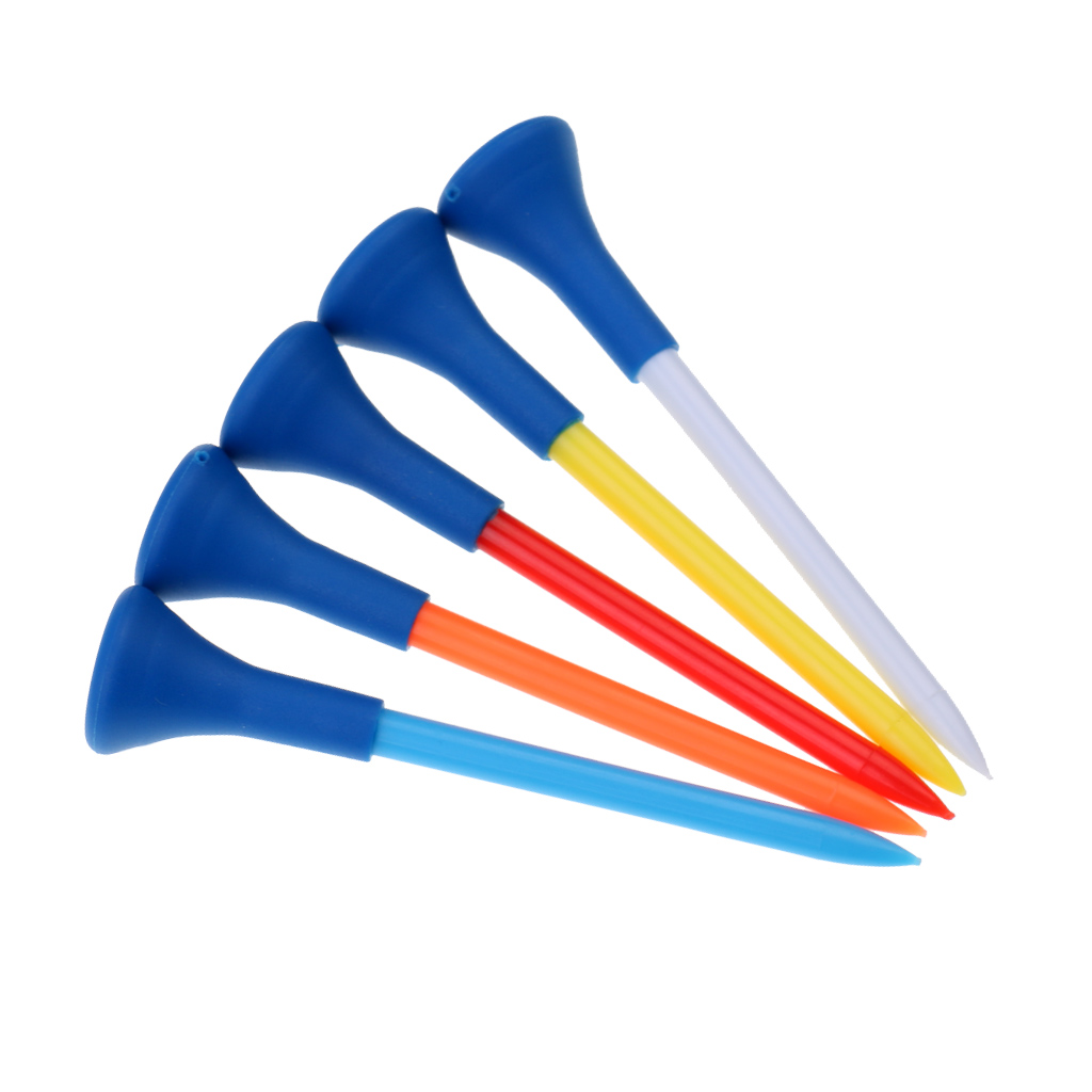 MagiDeal 5 Pieces 70mmmm Durable Plastic Golf Tees Rubber Cushion Top Random Color