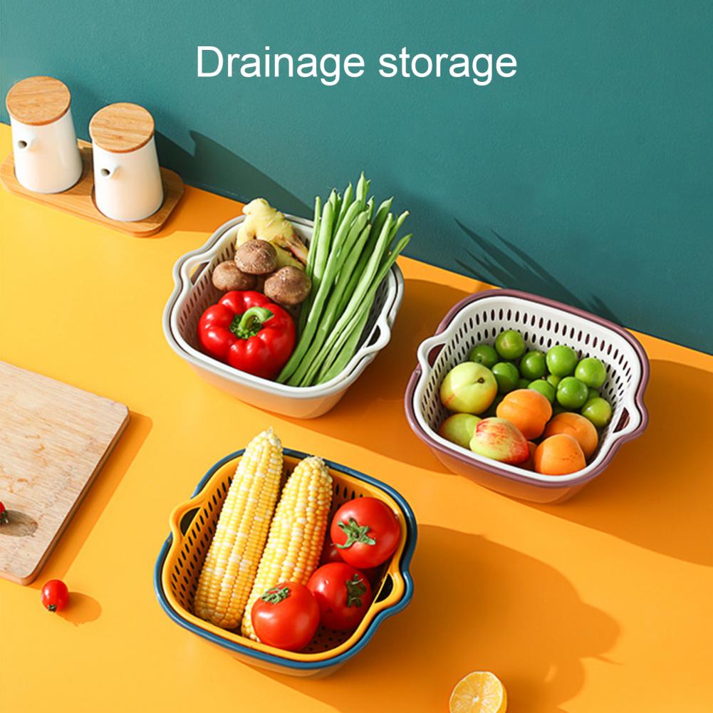 Multi Functional Draining Basket 2 Tiers Space Saving Plastic Dishwashing Basket
