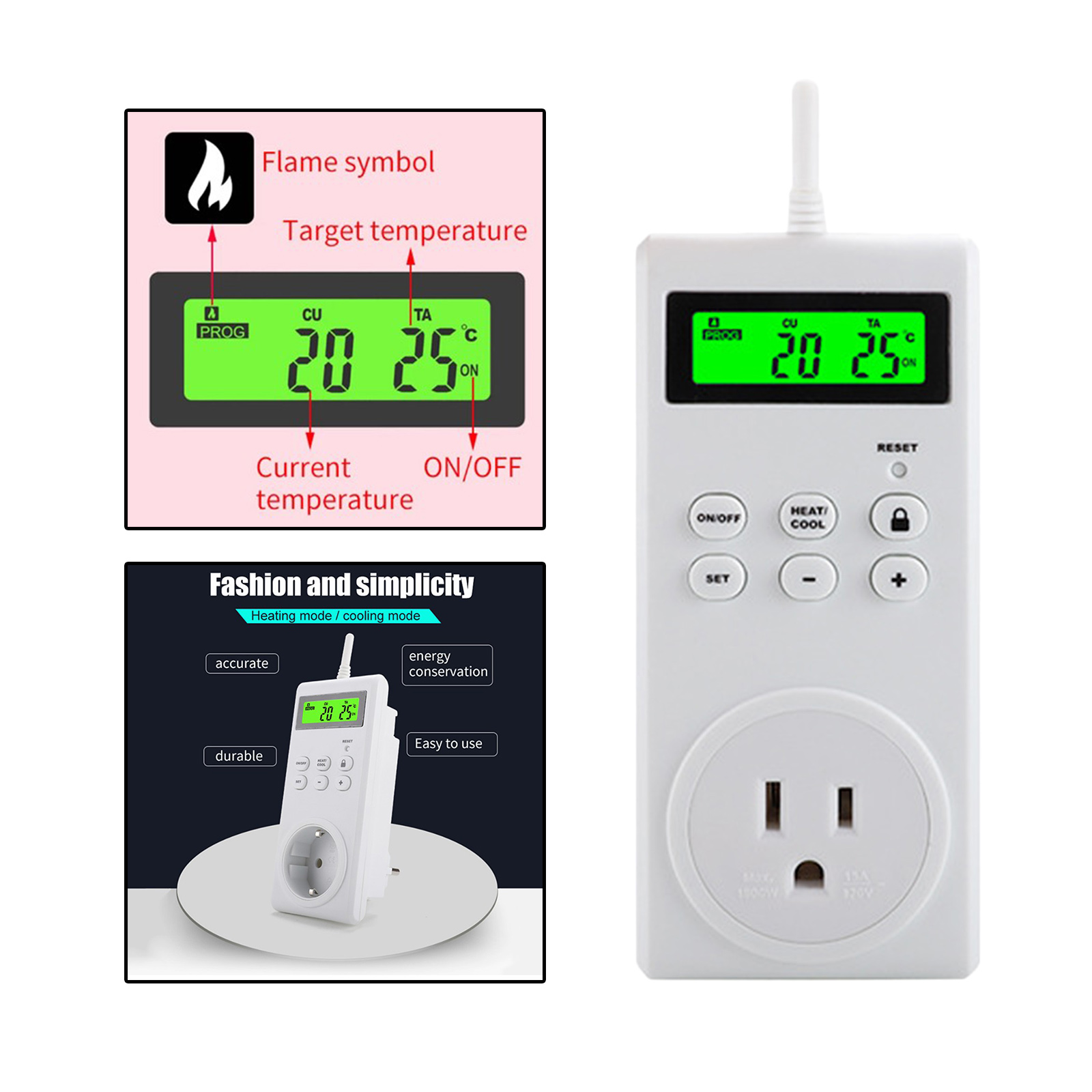 Wireless Socket Digital Thermostat Temperature Controller Temperature Meter US Plug 120V Plug Temperature