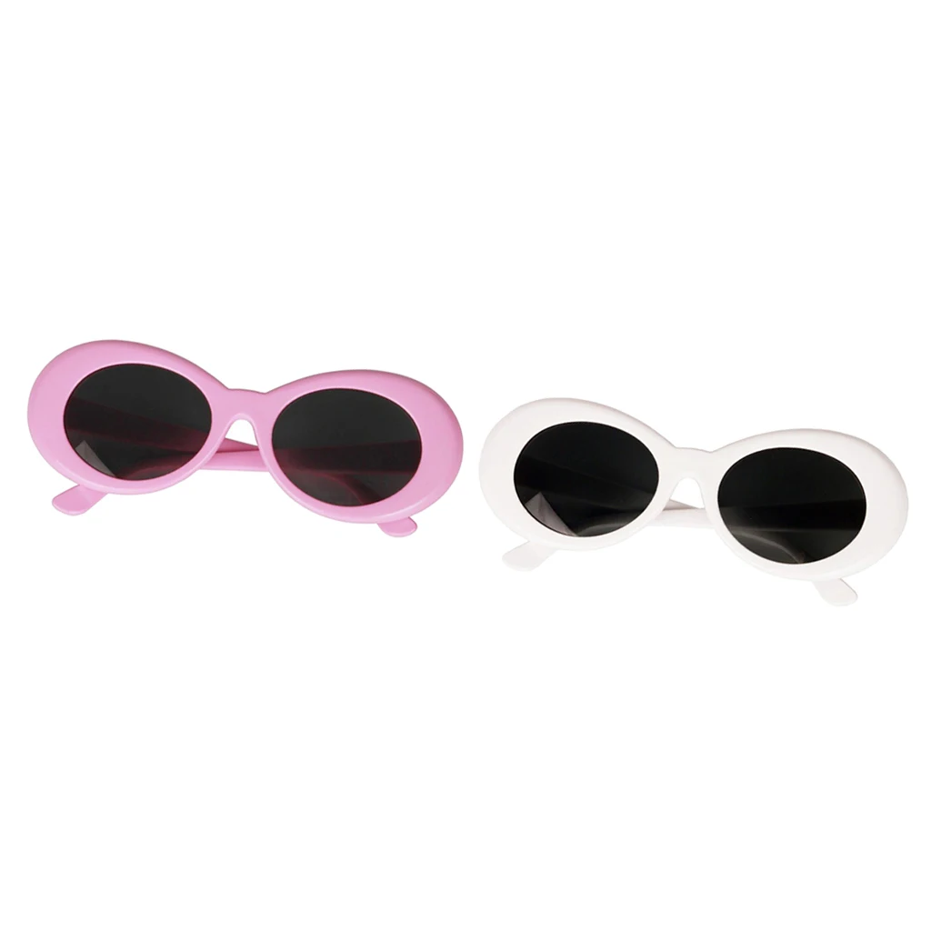 2 Pieces Retro Pink White Oval Mod Thick Frame Glasses  Clout Goggles Sunglasses Unisex