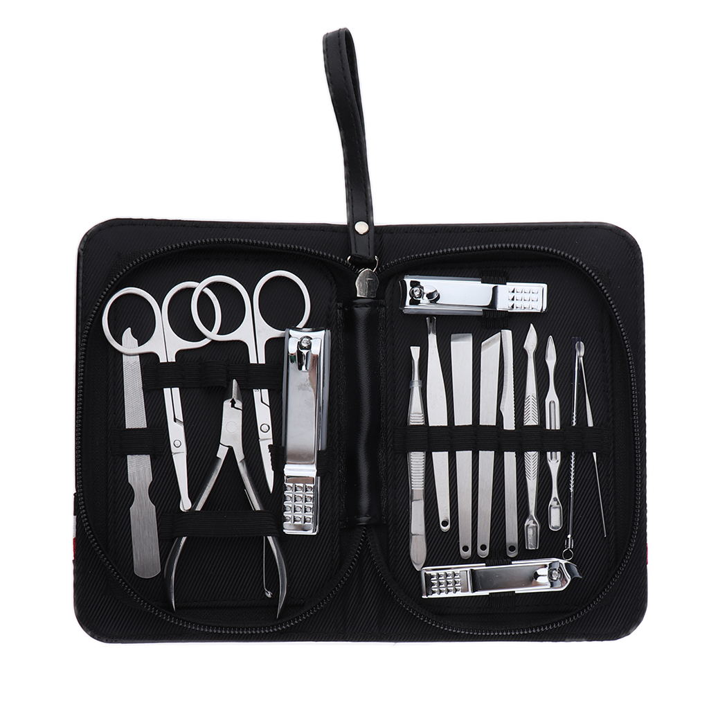 16 PCS Pedicure/Manicure Set Nail Clippers Cleaner Cuticle Grooming Kit Case
