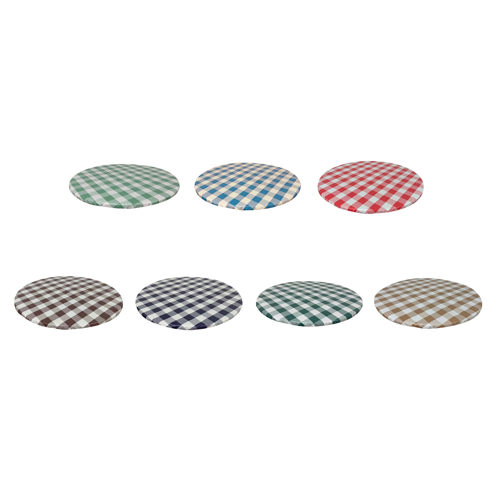 Elastic Edged Polyester Plaid Table Cover Polyester Waterproof Oilproof Round Tablecover Dust Proof Fits for 31.5-38inch Dia