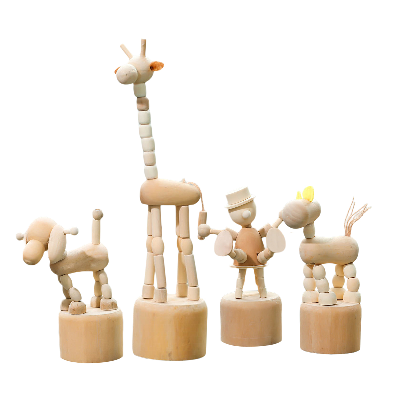3x Wooden Puppet Animal 4-17cmGiraffe Puppy Pony Gift Handcraft Ornament for Holiday Children