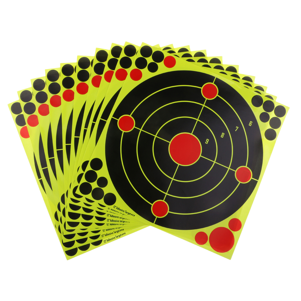 10 Sheet Shooting Targets,  12" Reactive Splatter Florescent Paper Target for Hunting Archery Arrow Training