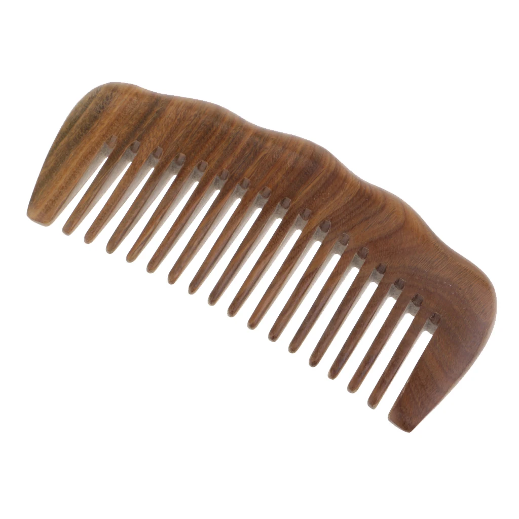 Green Sandalwood Comb Wide Teeth Detangling Wooden Massage Comb Antistatic