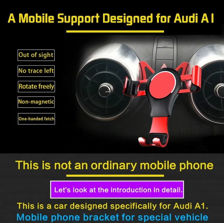 phone stands For Audi A1 Car Phone Clip Bracket Aluminum Alloy Gravity Car Holder Mount for iPhone Huawei Xiaomi Smasung Vehicle Navigation car dashboard phone holder