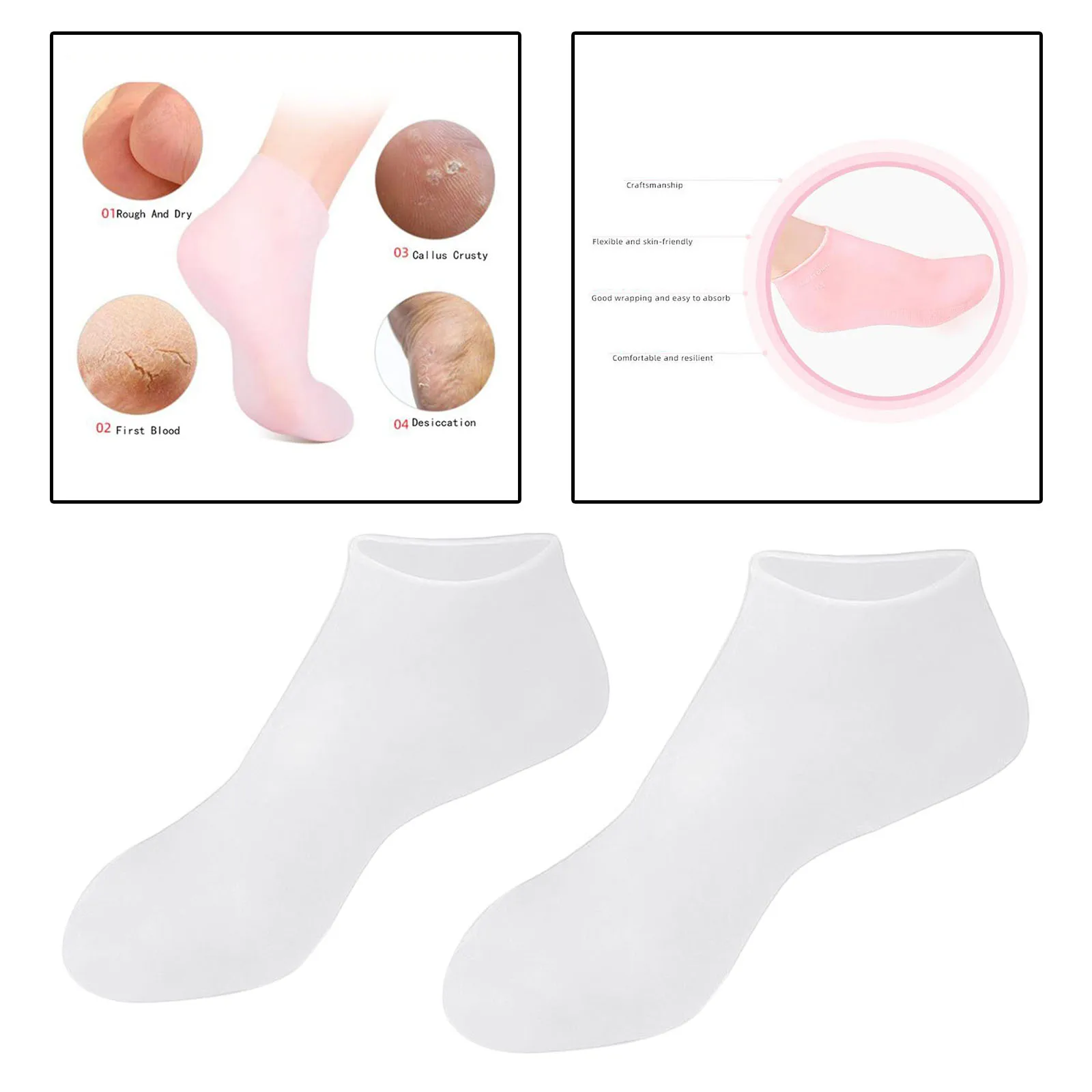 Soft Silicone Socks for Dry Skin Moisturizing Sleeves for Men and Women